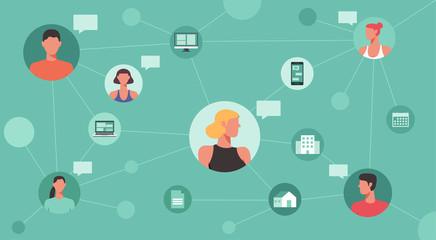 working remotely and new normal concept, people connecting and working online together on laptop computer, smartphone, work from home and work from anywhere, vector flat illustration