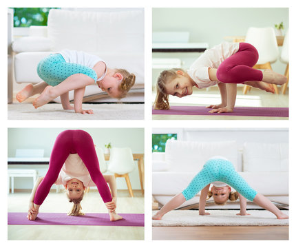 The same girl photos with a difference of four years: yoga exercises at home