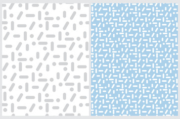 Geometric Seamless Vector Pattern with White Dots and Lines Isolated on a Light Blue Background. Gray Elements on a White. Simple Pastel Color Memphis Style Repeatable Print.