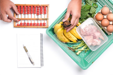 Calculating groceries using abacus.