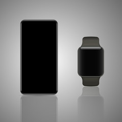 Phone and smart watch on a gray background.