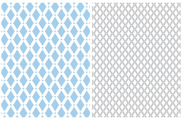 Geometric Seamless Vector Pattern with White Dots and Lines Isolated on a Light Blue Background. Gray Ornament on a White. Simple Pastel Color Repeatable Print.
