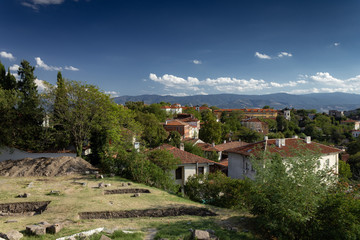 Fototapeta premium Plovdiv in Bulgaria during summer day with clouds