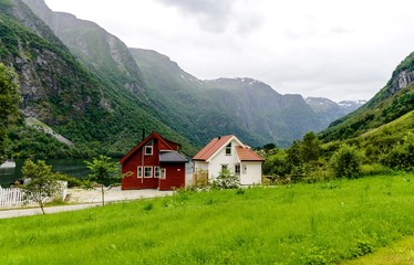 Fototapeta na wymiar Naerofjord in Gudvangen, nearby Flam. Norway