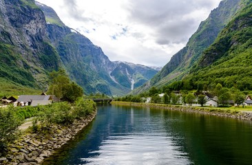 Naklejka na ściany i meble Naerofjord in Gudvangen, nearby Flam. Norway