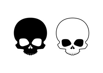 Human skull icon set vector. Skull black silhouette icon isolated on a white background. Black and white human skulls vector
