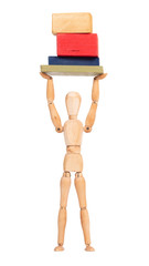 Wooden mannequin carrying wooden blocks