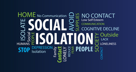Social Isolation Word Cloud on a Blue Background