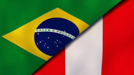 The flags of Brazil and Peru. News, reportage, business background. 3d illustration