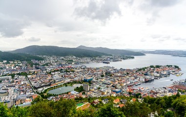 Panorama view on city, Harbor, port of Bergen, Norway.