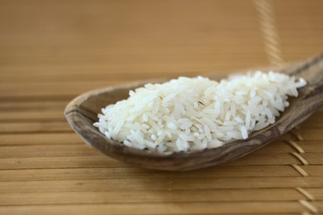Rice on a wooden spoon