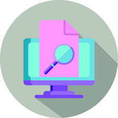 Monitor with magnifier flat icon on grey background, vector symbol
