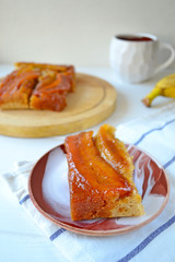 Caramel banana pie on a white background