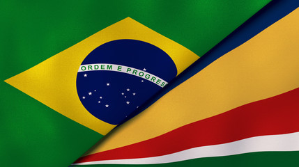 The flags of Brazil and Seychelles. News, reportage, business background. 3d illustration