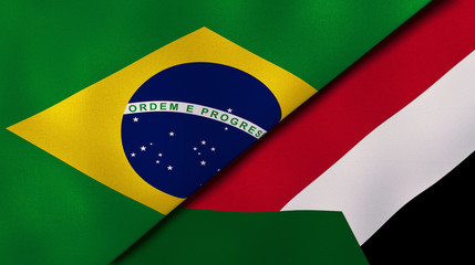 The flags of Brazil and Sudan. News, reportage, business background. 3d illustration