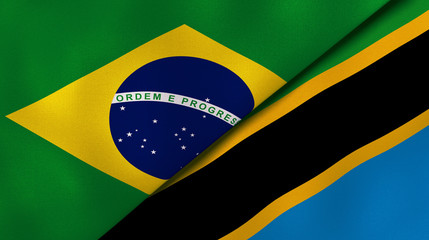 The flags of Brazil and Tanzania. News, reportage, business background. 3d illustration