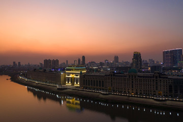 Phnompenh capital of Cambodia on the sunset with beautiful landscape by drone