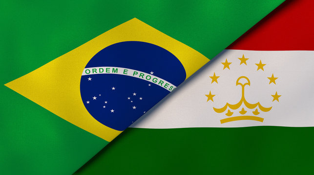 The flags of Brazil and Tajikistan. News, reportage, business background. 3d illustration