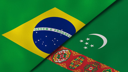 The flags of Brazil and Turkmenistan. News, reportage, business background. 3d illustration