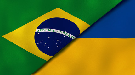 The flags of Brazil and Ukraine. News, reportage, business background. 3d illustration