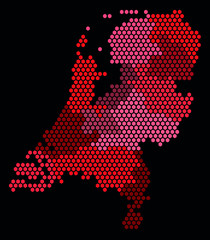 Obraz premium Vector hexagon pixel map of Netherlands administrative regions and areas in red color