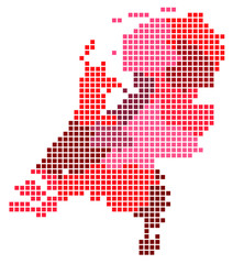 Fototapeta na wymiar Vector square pixel map of Netherlands administrative regions and areas in red color