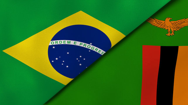 The flags of Brazil and Zambia. News, reportage, business background. 3d illustration