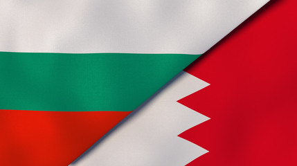 The flags of Bulgaria and Bahrain. News, reportage, business background. 3d illustration