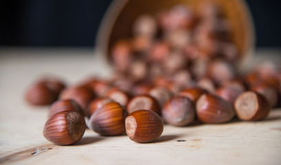 Macro photo Hazelnut nuts. Photo nature food Hazelnut nuts in shell