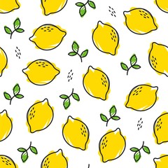 Seamless fresh yellow lemon pattern design, hand drawn lemon pattern template vector