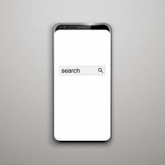 illustration web search magnifying glass on mobile phone isolated on white background. Banner with smartphone search engine browser magnifying glass