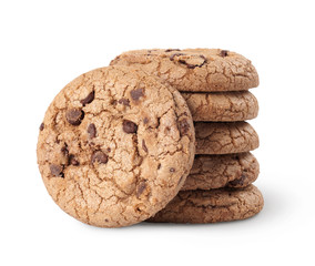 Oatmeal cookies with chocolate chip isolated on white background.