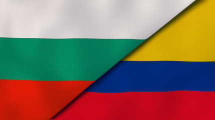 The flags of Bulgaria and Colombia. News, reportage, business background. 3d illustration