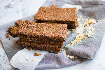 Flax seeds crispy flatbreads. Vegan healthy food.