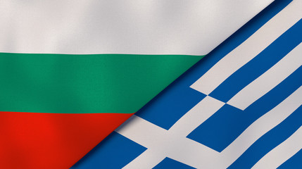 The flags of Bulgaria and Greece. News, reportage, business background. 3d illustration