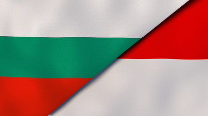 The flags of Bulgaria and Indonesia. News, reportage, business background. 3d illustration