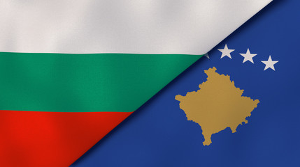 The flags of Bulgaria and Kosovo. News, reportage, business background. 3d illustration