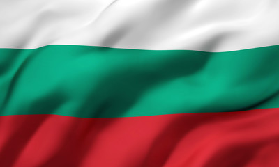 Flag of Bulgaria blowing in the wind. Full page Bulgarian flying flag. 3D illustration.