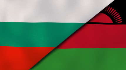 The flags of Bulgaria and Malawi. News, reportage, business background. 3d illustration