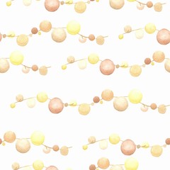 Light-brown watercolor bubble garlands onwhite  background: tender seamless pattern, wallpaper design, textile print.