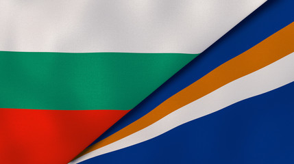 The flags of Bulgaria and Marshall Islands. News, reportage, business background. 3d illustration