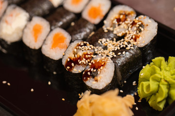 classic rolls with eel, shrimp, with salmon