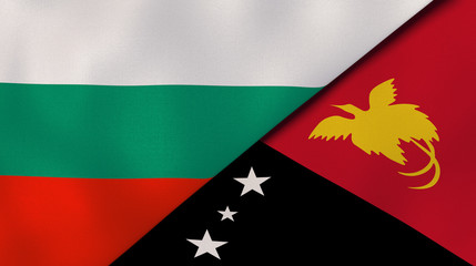 The flags of Bulgaria and Papua New Guinea. News, reportage, business background. 3d illustration