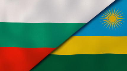 The flags of Bulgaria and Rwanda. News, reportage, business background. 3d illustration