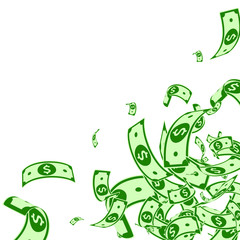 American dollar notes falling. Messy USD bills on 