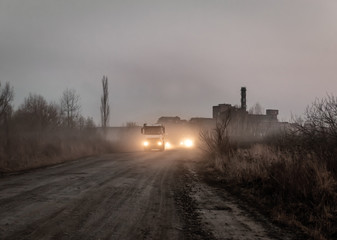 trucks in the huge dust