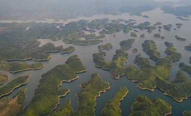Aerial view of Ta Dung lake or Dong Nai 3 lake. The reservoir for power generation by hydropower in Dac Nong ( Dak Nong ), Vietnam.