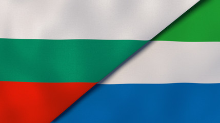 The flags of Bulgaria and Sierra Leone. News, reportage, business background. 3d illustration