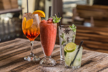 cocktail drinks on wooden table
