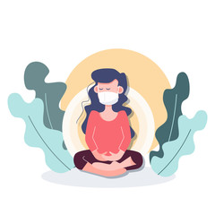 People meditation in shelter place during covid-19 coronavirus outbreak. flat character design abstract people. health care and medical vector.